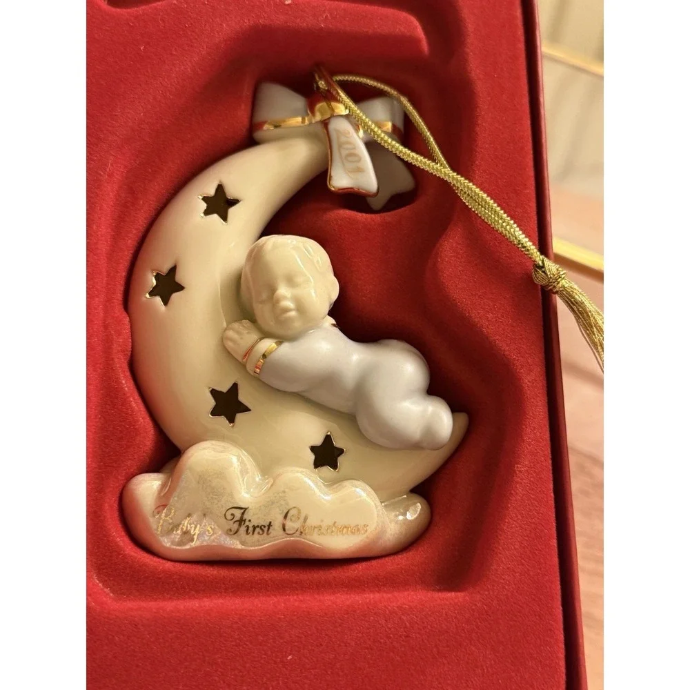 Lenox Babys First Christmas Boy Sleeping on Moon Ornament‎ 2001 Vintage